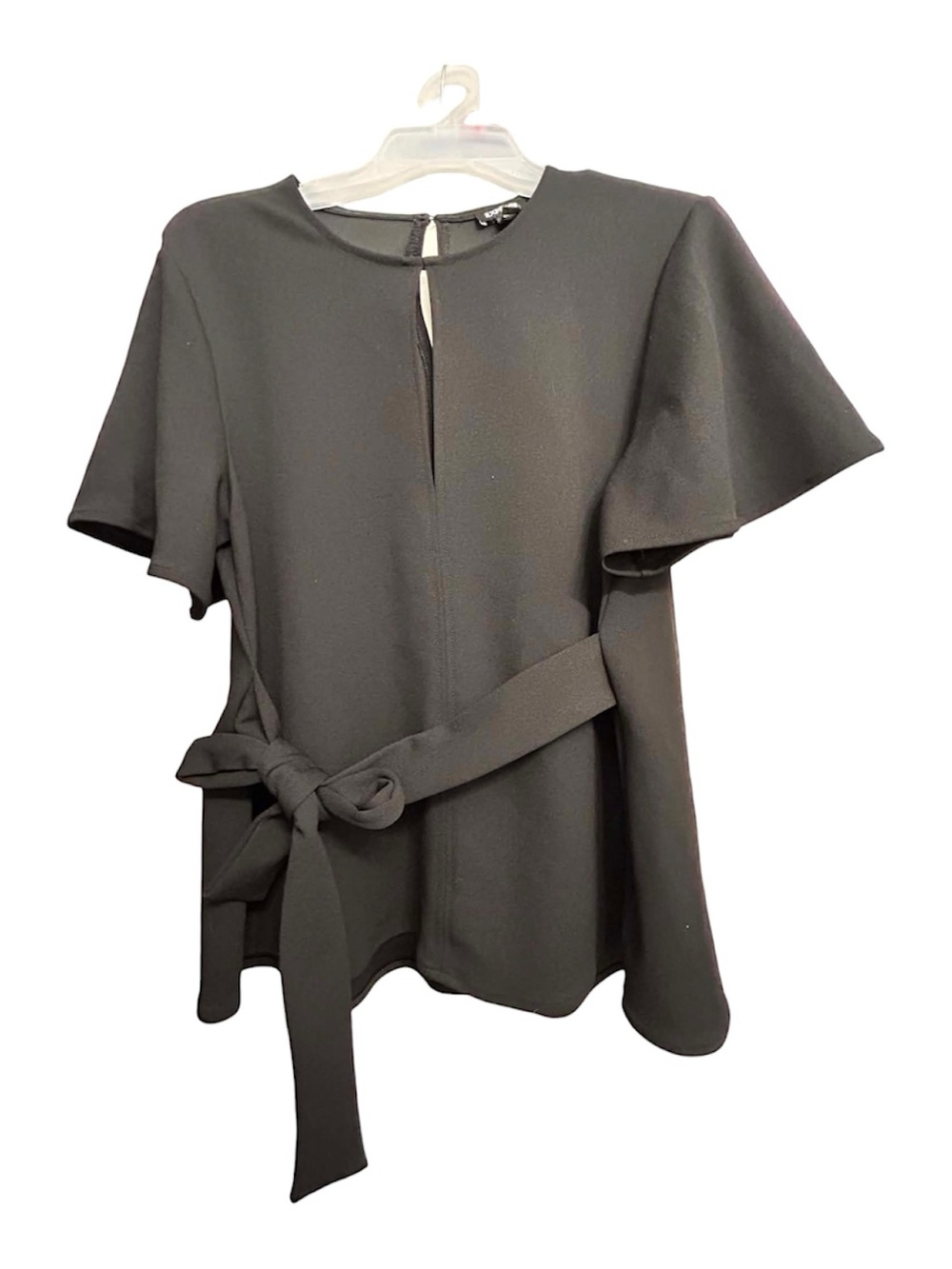 Black Belted Flutter Sleeved Shirt